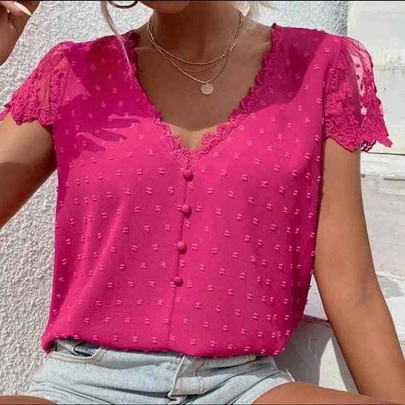 08 Boho Swiss Dot Floral Lace Blouse - Picture 2 of 5